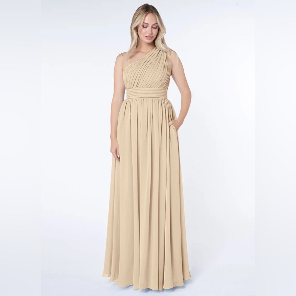 Azazie Molly Bridesmaid Dress, Champagne color, size 8